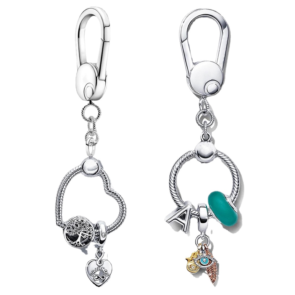 2024 New 925 Sterling Silver Pouch Heart Charm Holder Ring For Keychain Charm Pendant Gifts For Women