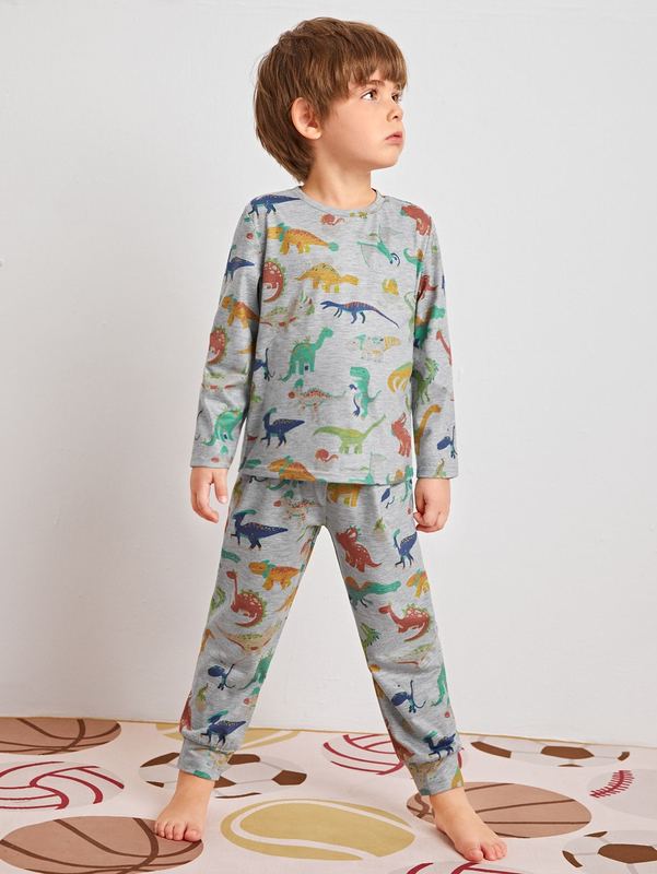 Toddler Boys Dinosaur Print Top & Pants PJ Set SHE