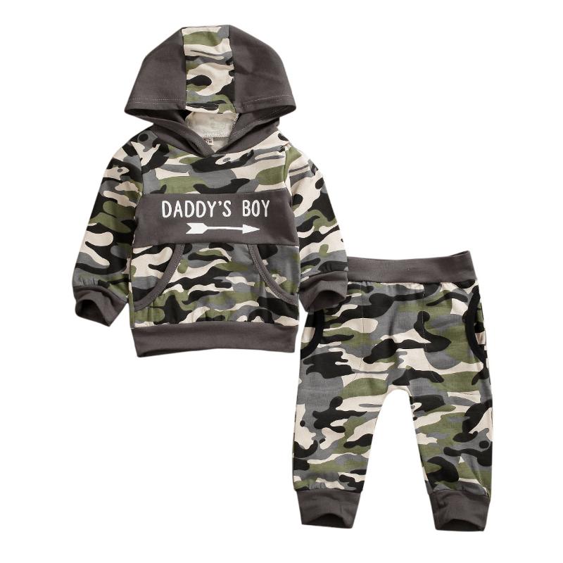 Autumn Clothing Sets Baby Clothes Boy Letter Hoodie Infant T Shirt Born Boys Camouflage Pants Kids Set Christams GiftsClothing