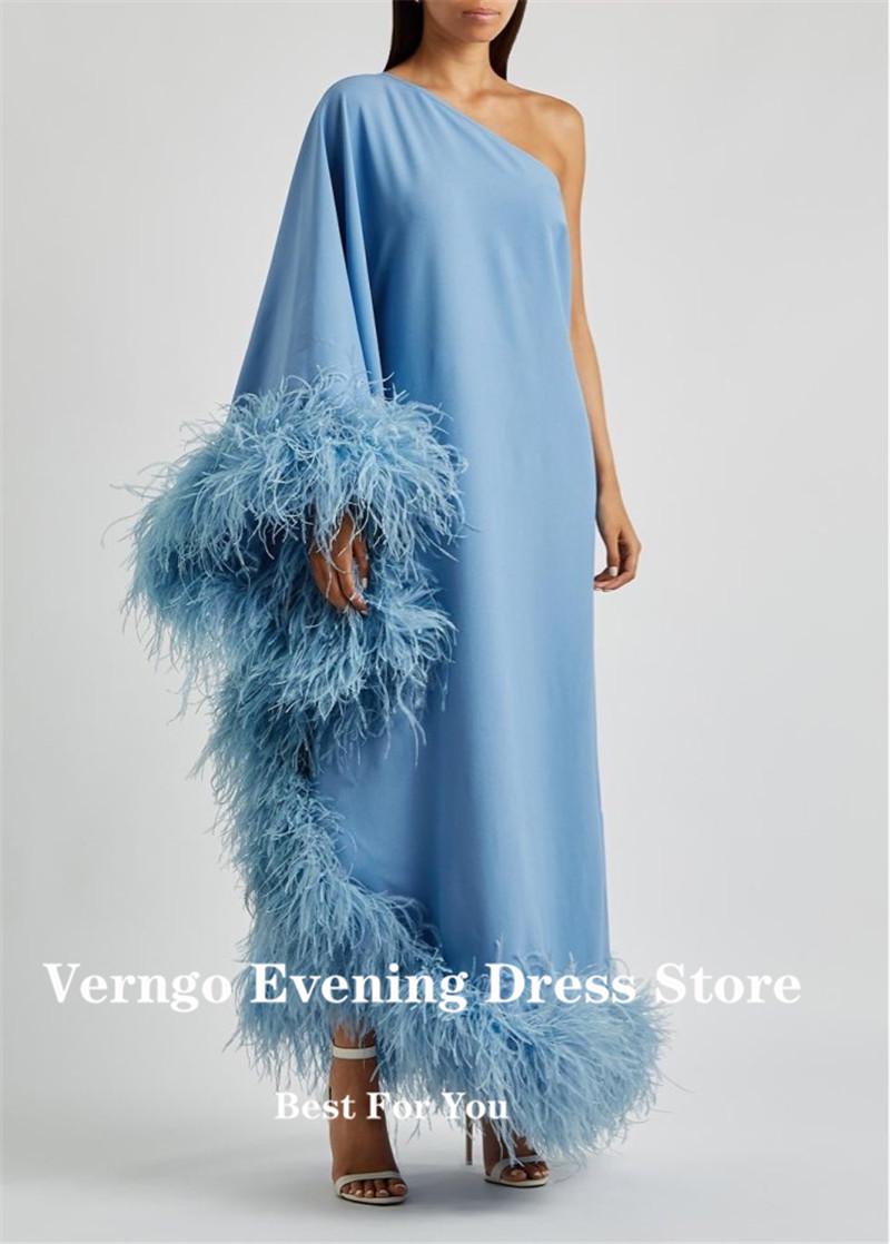 Party Dresses Verngo Blue/Beige Straight Crepe Feathers Formal Evening Dress One Shoulder Puff Long Sleeve Dubai Arabic Women Prom GownsPart, Red
Party Dresses Verngo Blue/Beige Straight Crepe Feathers Formal Evening Dress One Shoulder Puff Long Sleeve Dubai Arabic Women Prom GownsPart, Red