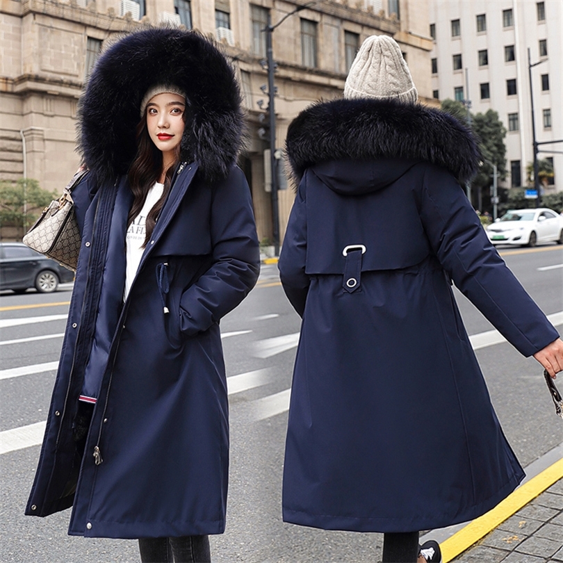 New Snow Wear Fur Liner Long Parkas Winter Jacket Women Plus Size Fur Collar Hooded Thick Winter Coat Women Outwear High Quality 201019