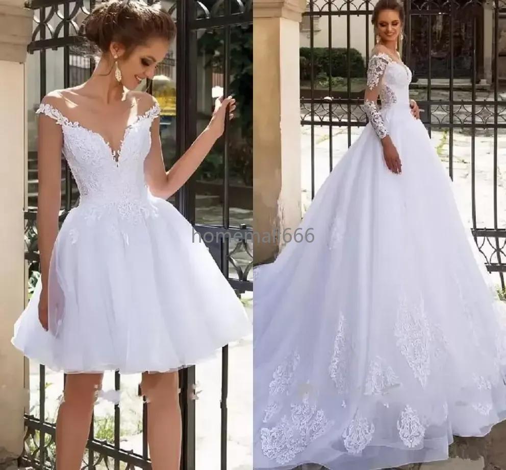 Beach Short Wedding Dresses 2 in 1 with Sleeves Lace Applique Vestido de Noiva Floor Length Tulle Princess Bridal Gown Wedding Dress 2022, Gold
Beach Short Wedding Dresses 2 in 1 with Sleeves Lace Applique Vestido de Noiva Floor Length Tulle Princess Bridal Gown Wedding Dress 2022, Gold