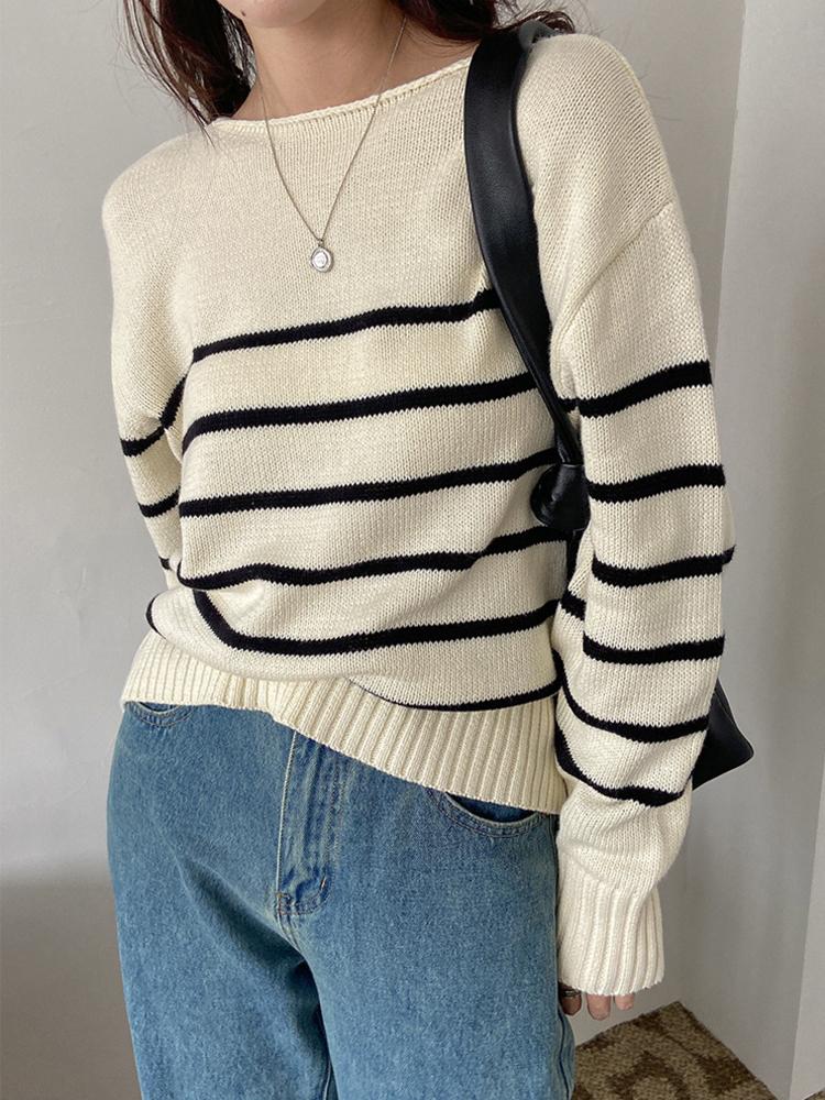 Women's Sweaters CamKemsey Lazy Style Loose Knitted Women Pullovers 2022 Spring Autumn Full Sleeve Retro Striped Baggy Knit JumpersWomen's, Green