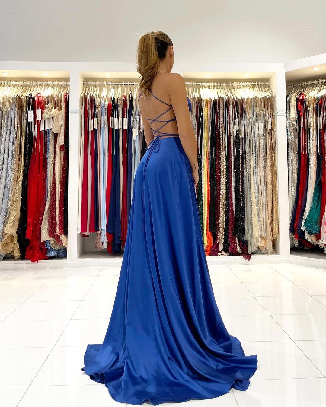 Sexy Backless High Split Dresses New Spaghetti Straps Simple Party Gowns Plus Size Bridesmaid Prom Wears Bc9431