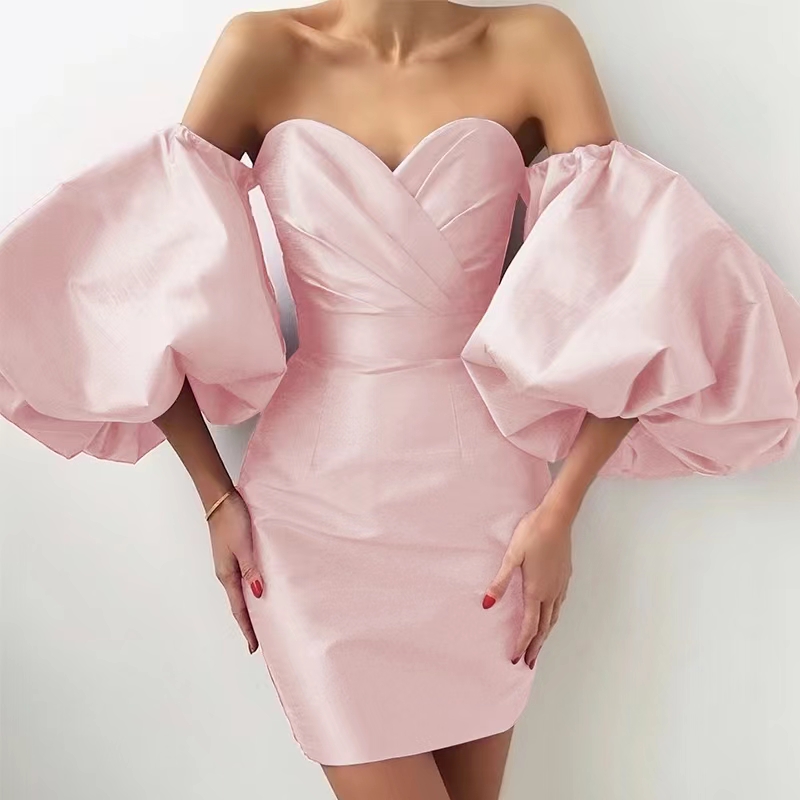 Puff Sleeve Short Cocktail Party Dresses Off The Shoulder Mini Satin Prom Dress For Women Girls Sexy Backless Special Occasion Evening Gowns 2026 Dark
