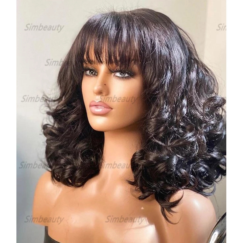 Loose Wave Natural Hairs 250Density Full Machine Made Wigs Scalp Top Human Hair with Bangs Glueless Fringe Silk Base Fringes Wigss Baby Hair, As picture color 
Loose Wave Natural Hairs 250Density Full Machine Made Wigs Scalp Top Human Hair with Bangs Glueless Fringe Silk Base Fringes Wigss Baby Hair, As picture color
