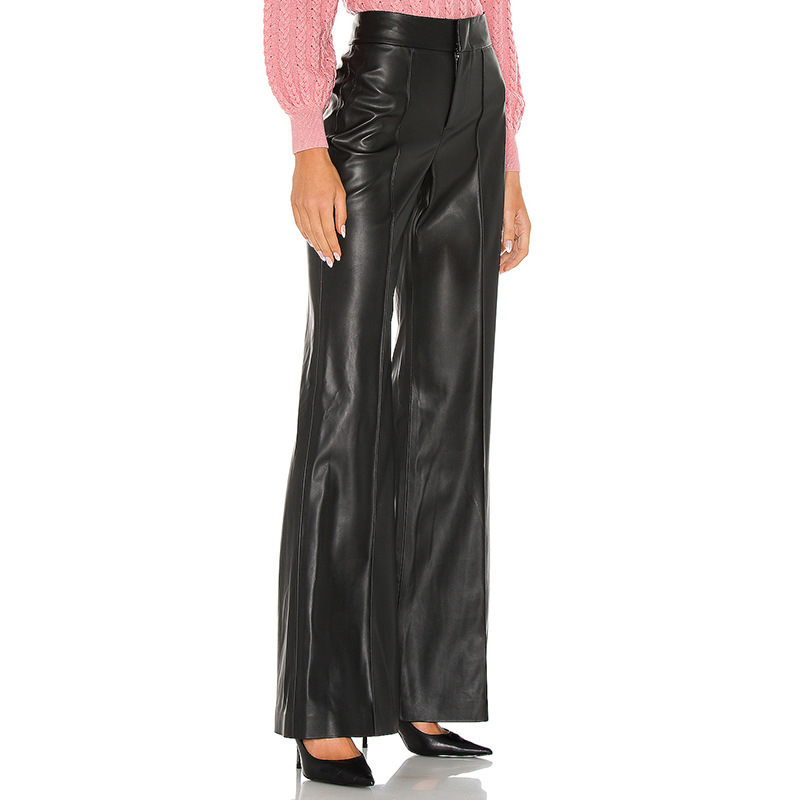 Faux Leather Black Wide Leg Pant Women Spring Loose High Waist Casual Streetwear Fashion PU Lady Mujer Pantalones Trousers 220325