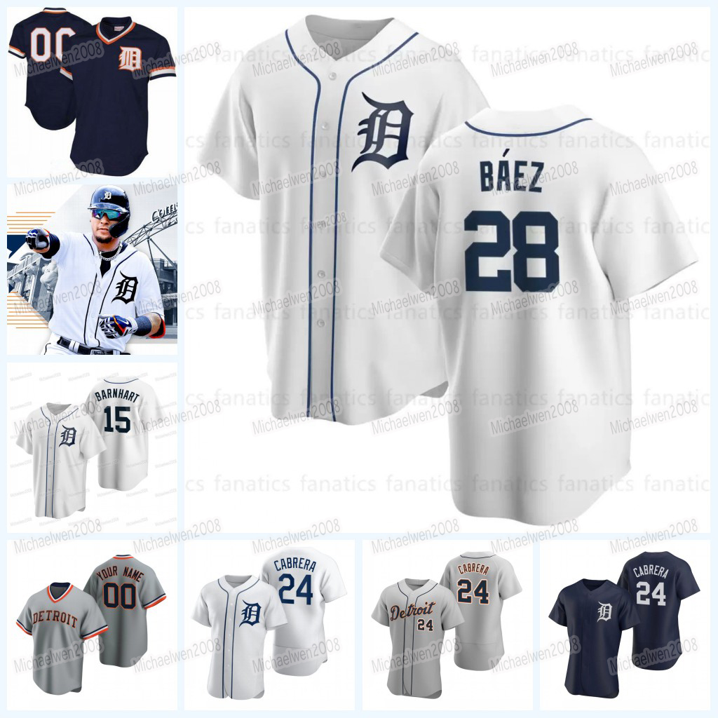 28 Javier Baez Detroit 2022 Tigers Jersey Miguel Cabrera Robbie Grossman Austin Meadows Tucker Barnhart Gregory Soto Casey Mize Eric Haase Victor Reyes Akil Baddoo, Women cool base