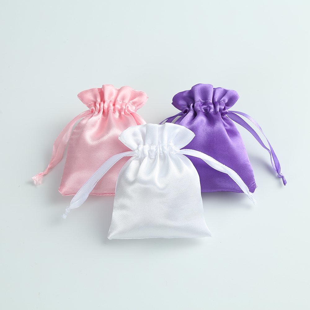 50pcs Pink Satin Drawstring Bag Small Jewelry Pouch Package Storage Wedding Party Gift Packing Pouches for Womens Baby Shower