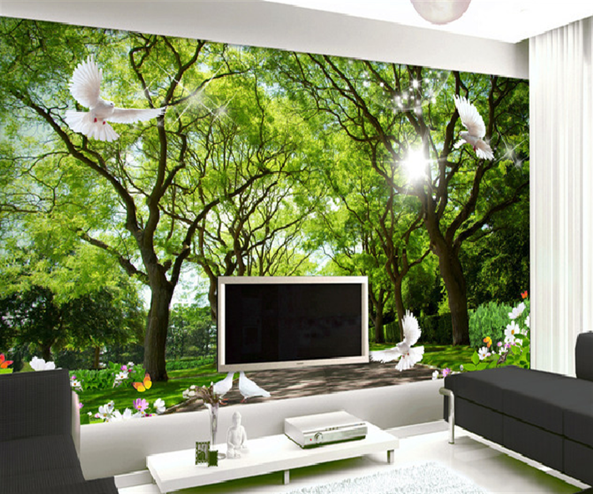 Customize any size wallpaper mural HD panoramic forest scenery living room background hotel wall