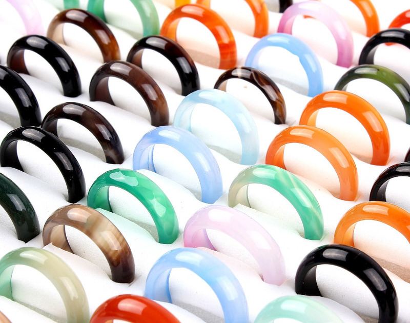 Wholesale Bulk Lots Womens 50Pcs Smoothy Mixed color Stone Finger Rings Band Couple Wedding Engagement Mens FREE 220413