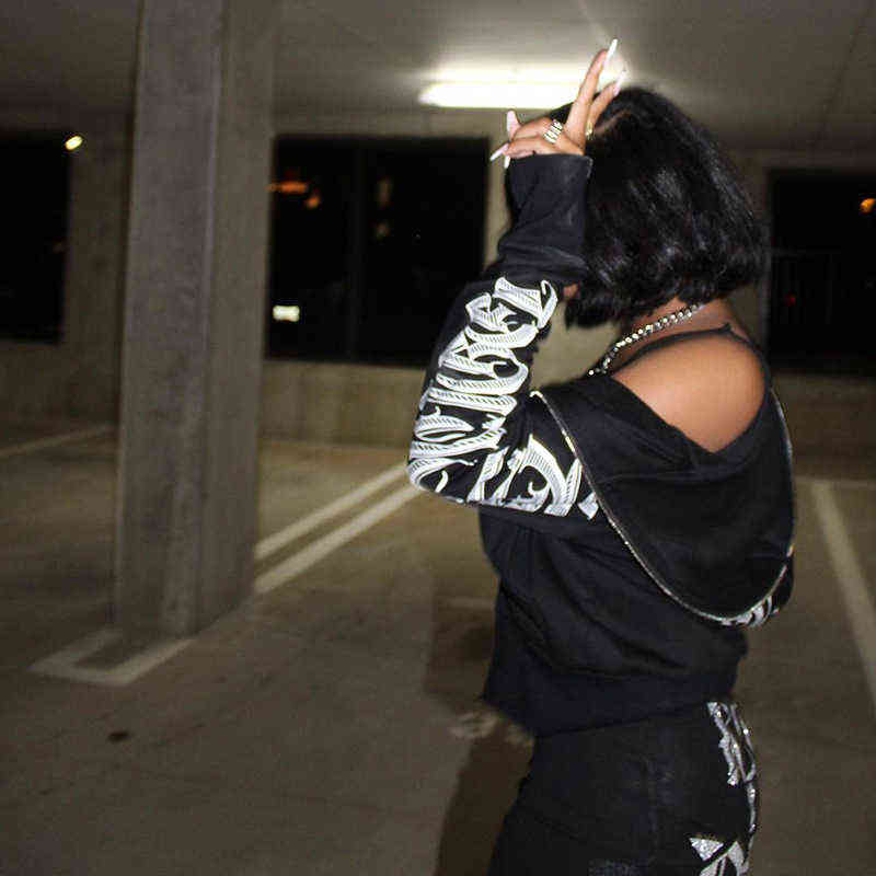 90s Vintage Women Zip-up Hoodie Gothic Letters Print Sweatshirt Winter Y2k Aesthetic Brown Clothes Grunge Punk Jacket Streetwear G220429