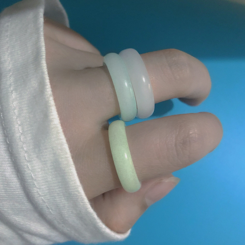 Fashion Glowing Luminous stone Rings Rarely Natural Fluorite Ring Glow in Dark Halloween Party Jewelry Unisex Decoration for Women Men