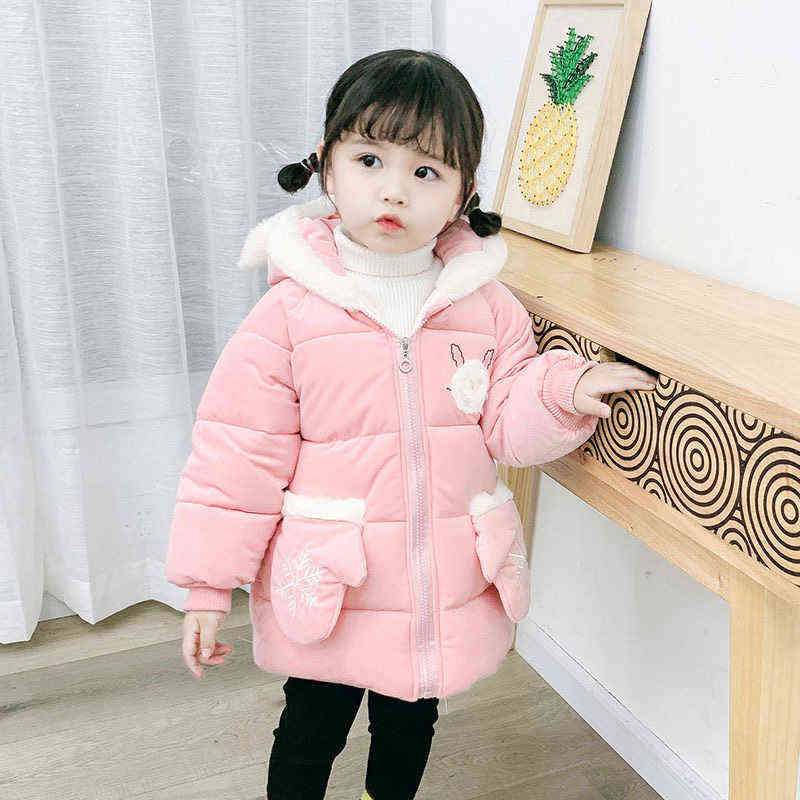 1-6 Year Baby Girl Coat Winter Thick Warm Corduroy Jackets For Girls Cute Cartoon Animal Hooded Children Outerwear Birthday Gift J220718