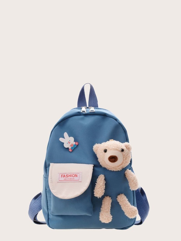 Kids Cartoon Bear Decor Letter Patch Classic Backpack SHE