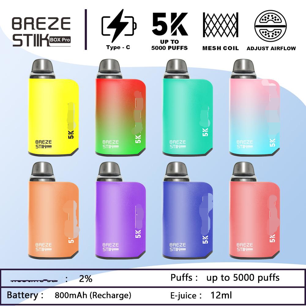 Vapes Original Breze Stiik BOX Pro 5000 Puffs Cigarettes Rechargeable Bars MESH Coil Disposable Vape Pen 8 Colors 800mAh 12ml Vaporizer Kit New e cigs
Vapes Original Breze Stiik BOX Pro 5000 Puffs Cigarettes Rechargeable Bars MESH Coil Disposable Vape Pen 8 Colors 800mAh 12ml Vaporizer Kit New e cigs
