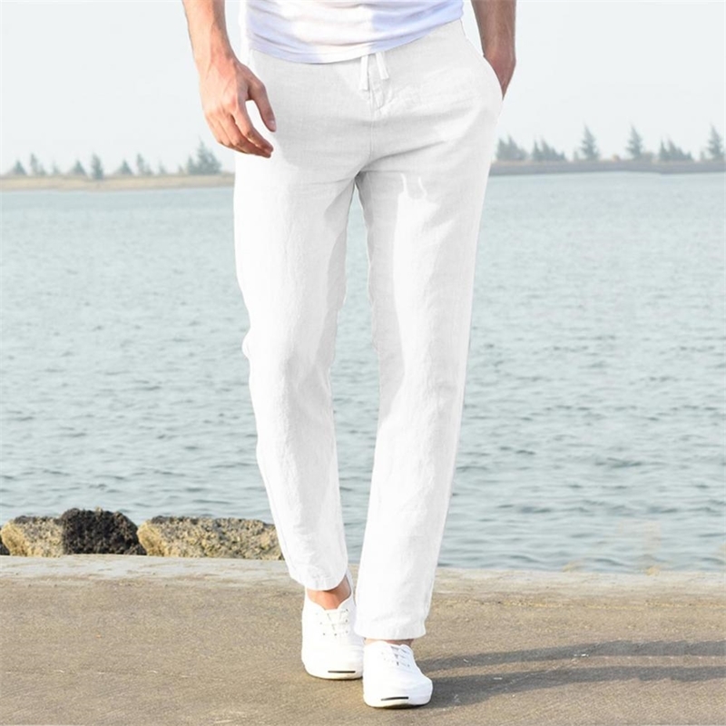 Mens High Waist Trausers Summer Pants Clothing Novelty Linen Loose Cotton Elastic Band Thin Work Vintage Wide Legs 220621