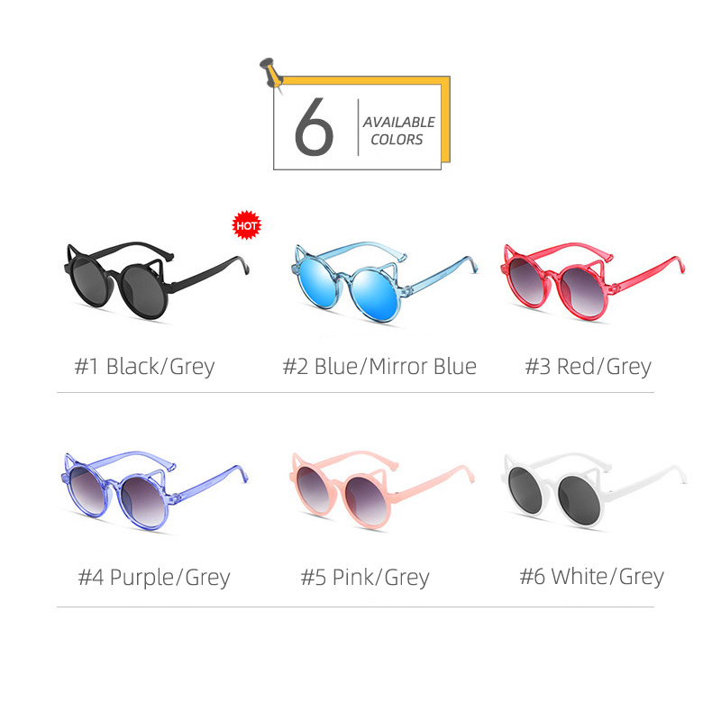 Cat Ear Round Sunglasses Children Stylish Design Mirror Kids Eyewear Outdoor UV Protection Gradient Sun Glasses for Boys Girls High Quality Z260305