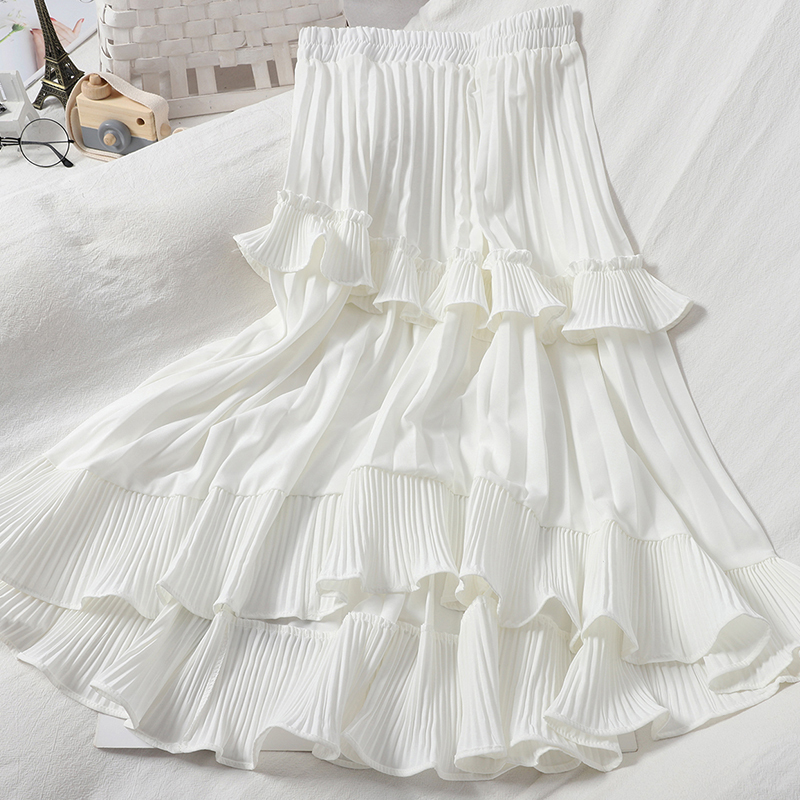 Neploe Autumn Pleated Skirt High Waist Irregular Hem Flouncing Women Long Skirts Fashion Faldas Jupe Femme 1F658 220317