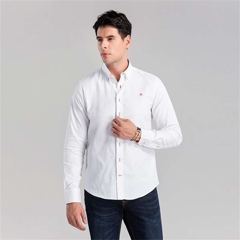 CHCH Fashion 100%Cotton Long Sleeve Shirt Solid Slim Fit Male Social Casual Business White Dress Shirts 220322