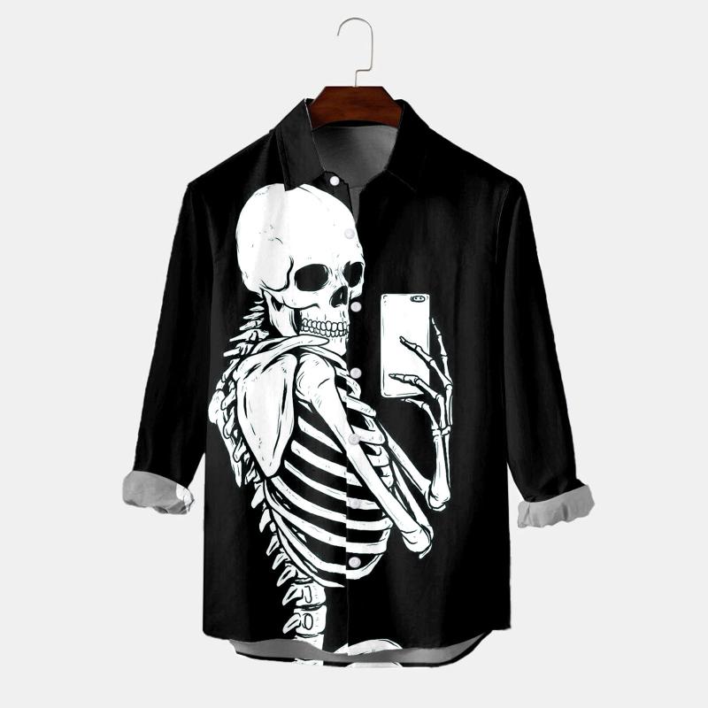 Men's Casual Shirts Sleeve Romper Male Party Halloween Bone Printed Shirt Long Turn Down Collar With SpandexMen's, Black
Men's Casual Shirts Sleeve Romper Male Party Halloween Bone Printed Shirt Long Turn Down Collar With SpandexMen's, Black