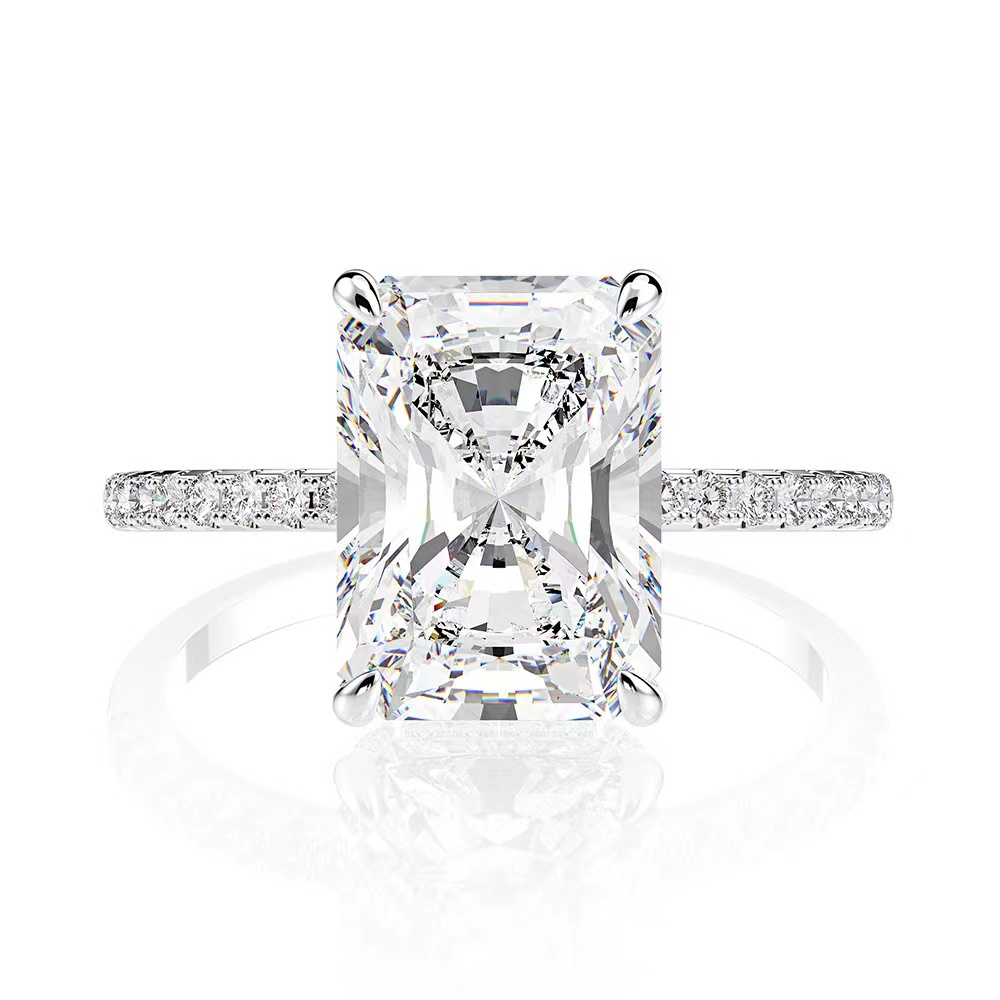 Real 925 Sterling Silver Emerald Cut Created Moissanite Diamond Wedding Rings for Women Luxury Proposal Engagement Ring 201116