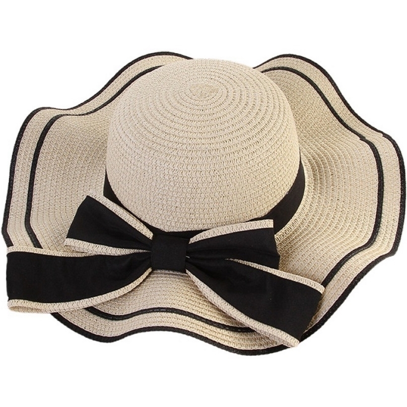 unhat For Women Female Bucket Hat ummer Beach Wavy Brim Bow Tie traw Cap Foldable Grace Luxury Fe High Quality TY0072 220613