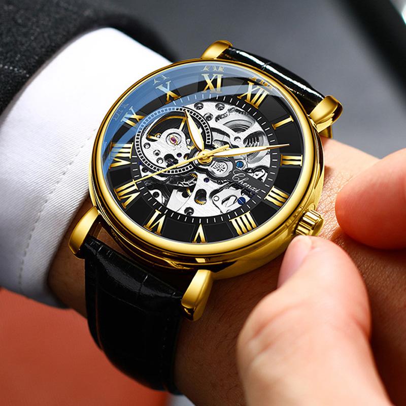Wristwatches 2022 Men Mechanical Watches Fashion Design Romal Dial Silver Skeleton Automatic Waterproof Chenxi, Gold blue
Wristwatches 2022 Men Mechanical Watches Fashion Design Romal Dial Silver Skeleton Automatic Waterproof Chenxi, Gold blue