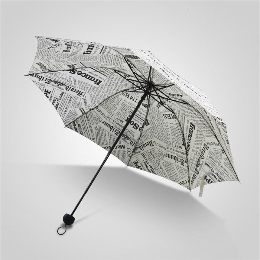 Creative Retro Newspaper Sunny Umbrella Dual Use Tri-fold Fold Men Women Student Fashion Personality Gift Umbrella Whole2689, As picture 
Creative Retro Newspaper Sunny Umbrella Dual Use Tri-fold Fold Men Women Student Fashion Personality Gift Umbrella Whole2689, As picture