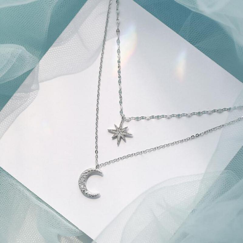 Pendant Necklaces Exquisite Fashion Silver Color Star Moon Double Necklace Women's Clavicle Chain Shiny Zircon Jewelry AccessoriesPendan
Pendant Necklaces Exquisite Fashion Silver Color Star Moon Double Necklace Women's Clavicle Chain Shiny Zircon Jewelry AccessoriesPendan