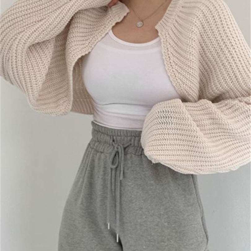 Short Cardigans Knitted Chic Korean Fashion Poncho Women Autumn Elegant Vintage Minimalist Lady Tops 220817