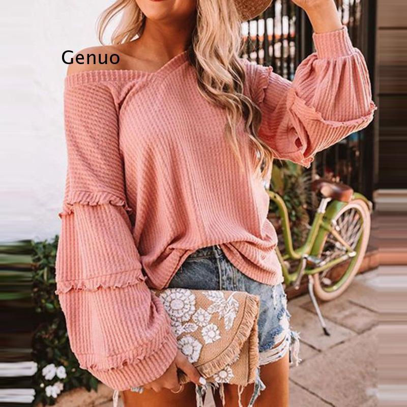 Women's Sweaters Lady Sweet Ruffle Lantern Sleeve Blouse Autumn Elegant V-Neck Solid Color Tops Pullover Women Casual Waffle Shirt Blusa, White;black
Women's Sweaters Lady Sweet Ruffle Lantern Sleeve Blouse Autumn Elegant V-Neck Solid Color Tops Pullover Women Casual Waffle Shirt Blusa, White;black