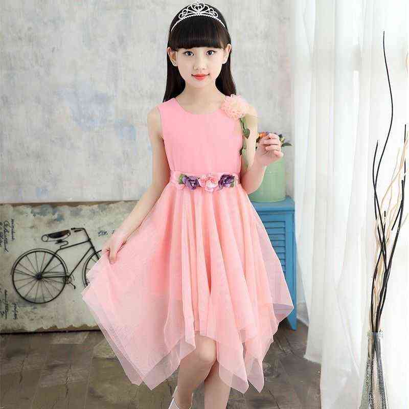 Girls Dresses for Photoshoot Summer Kids New Children's Clothes Fashion Flower Dress Girls Party Exquisite Solid Color 12 Years G220506