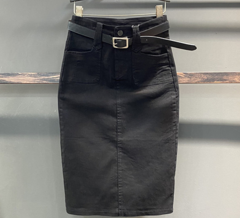 denim skirt women summer casual high waist pacakge hip split knee length ol jeans 220322