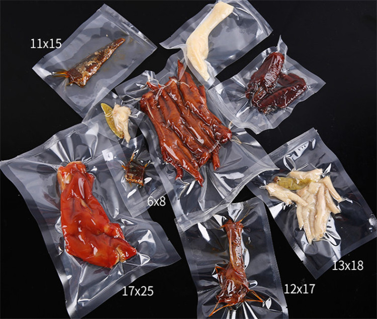 100pcs Clear Open Top Vacuum Packaging Bag Thick Barrier Meat Chicken Sausage Fish Drumsticks Beaf Fridge Keep Fresh Heat Sealing Gift Storage Pouches