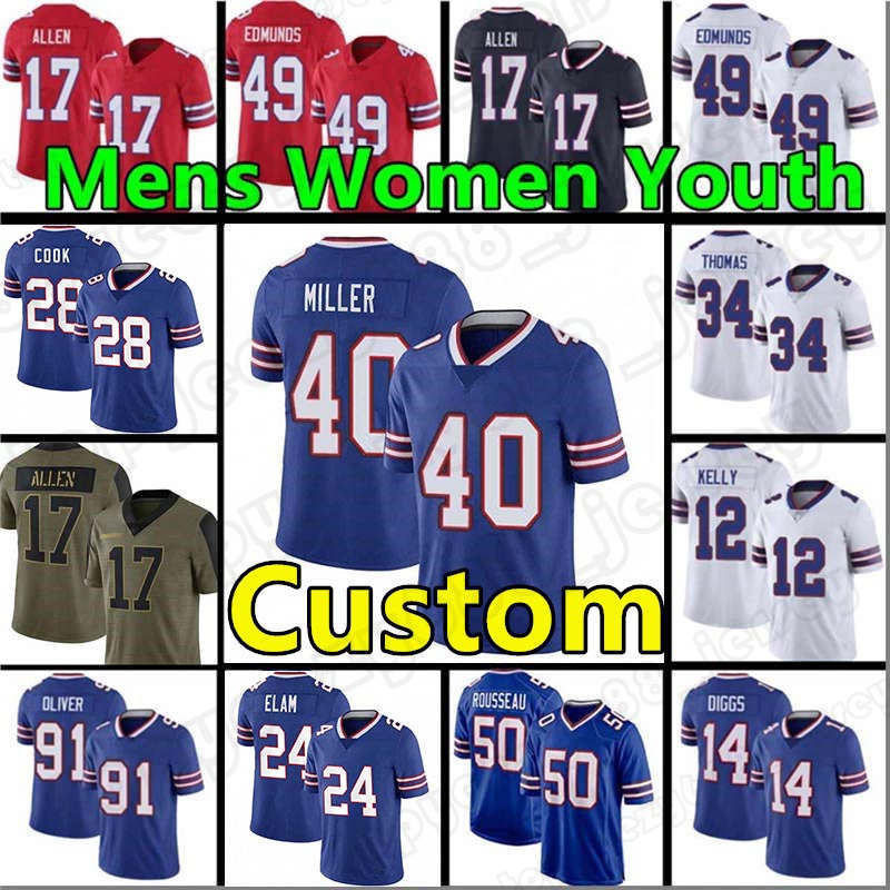 40 Von Miller Custom 17 Josh Allen 14 Stefon Diggs James Cook Tre'Davious White Football Jerseys Kaiir Elam Tremaine Edm Zack Moss Jim Kelly Mens Women Youth Poyer Hyde, Custom youth(bier)
40 Von Miller Custom 17 Josh Allen 14 Stefon Diggs James Cook Tre'Davious White Football Jerseys Kaiir Elam Tremaine Edm Zack Moss Jim Kelly Mens Women Youth Poyer Hyde, Custom youth(bier)