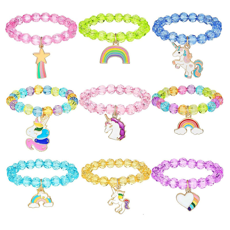 colour unicorn bracelet jewelry a set of 9 pieces rainbow unicorn girl beaded birthday party childrens ornaments gifts
