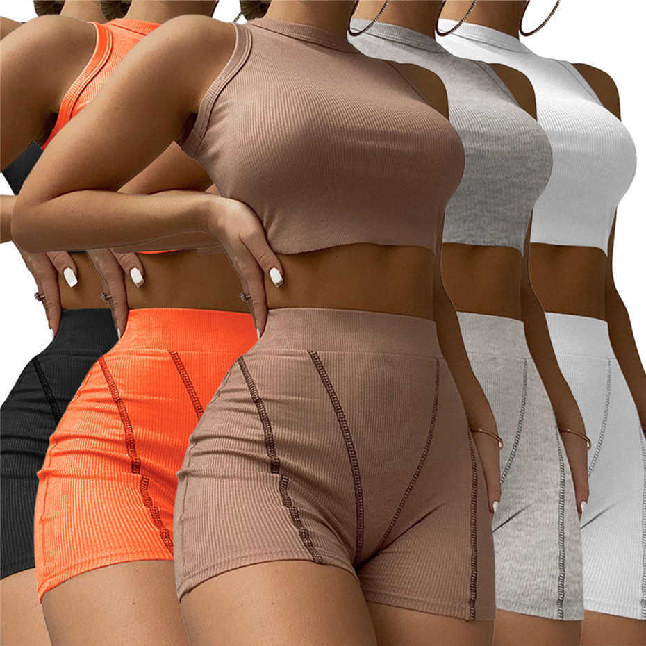 Summer 2023 Casual Shorts Suits Women Tracksuits 2 Piece Set Outfits Crop Top Sleeveless Sportsuit Fashion Clothing