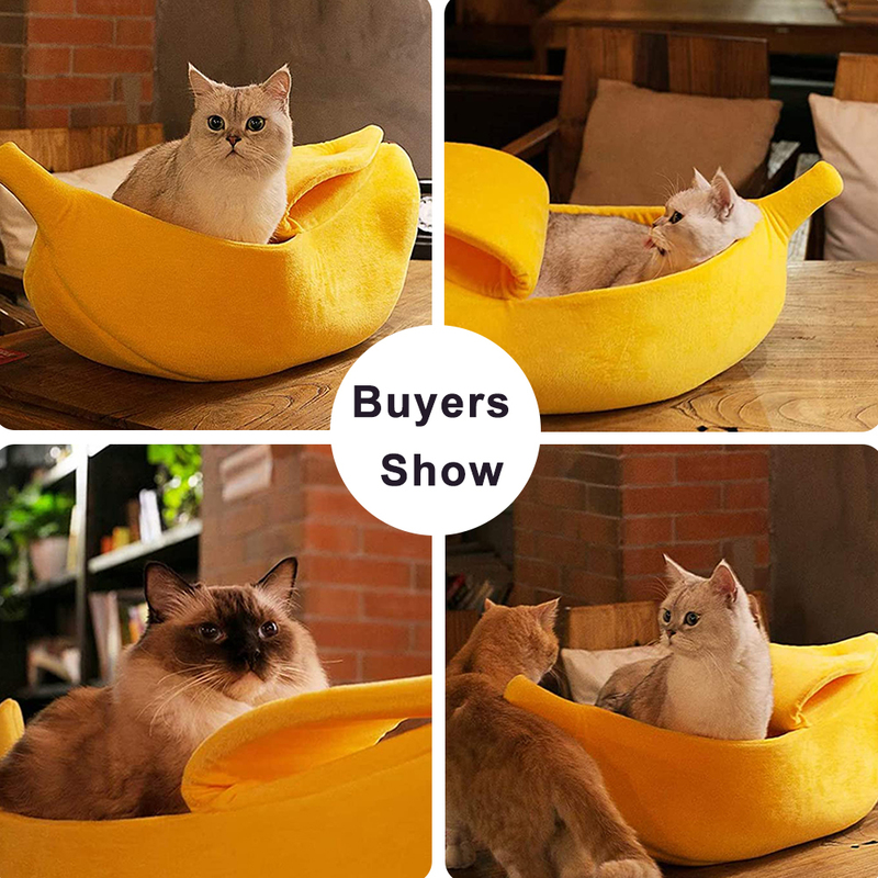Cute Banana Cat Bed House Super Soft Pet Kennel Dog Warm Sleeping Basket Kitten Comfort Cushion For Cats Portable Cozy Cave 220323