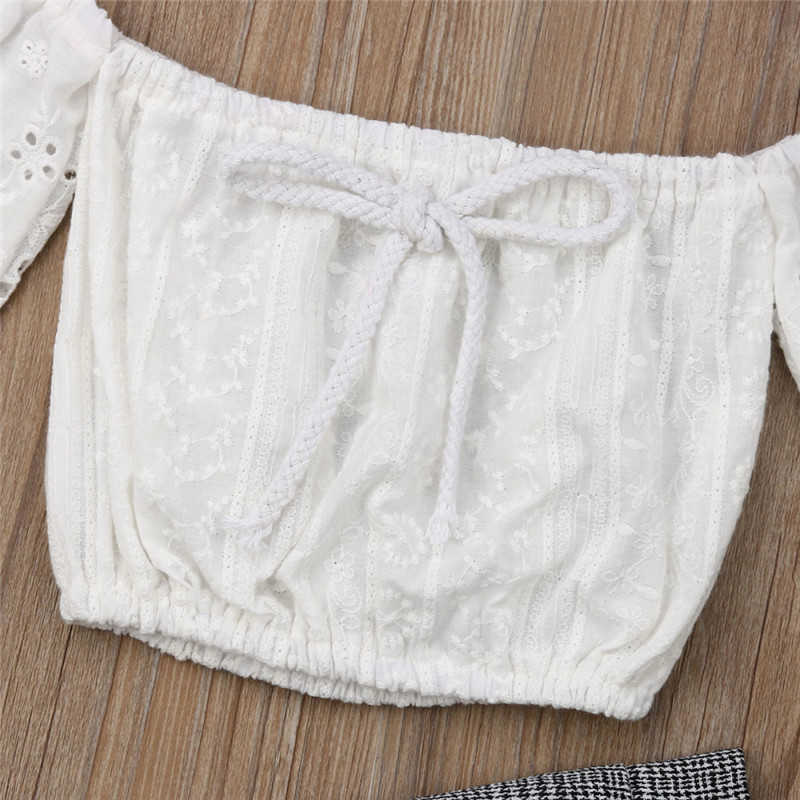 Toddler Kids Baby 2-7T Girls Clothes set Summer Off Shoulder Lace Crop Top and long Pants Cute lovely Sweet Streetwear outfits