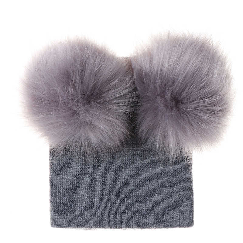 INS kids baby Double Fur Ball Beanie Knit Crochet boys girls Fur Pom Ski Cap Beanies Winter Warm Pom Hat Party students Hats caps