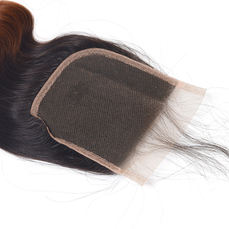 Brazilian Human Virgin Hair 1B/4/27 Silky Straight Body Wave Deep Wave 4X4 Lace Closure Free Part Ombre Color 10-24inch