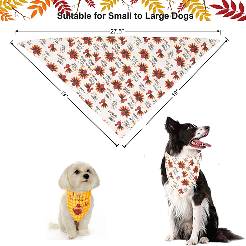 Thangiving Bandana Dog Apparel Fall Autumn Pet Bandanas Reversible Triangle Bibs Scarf