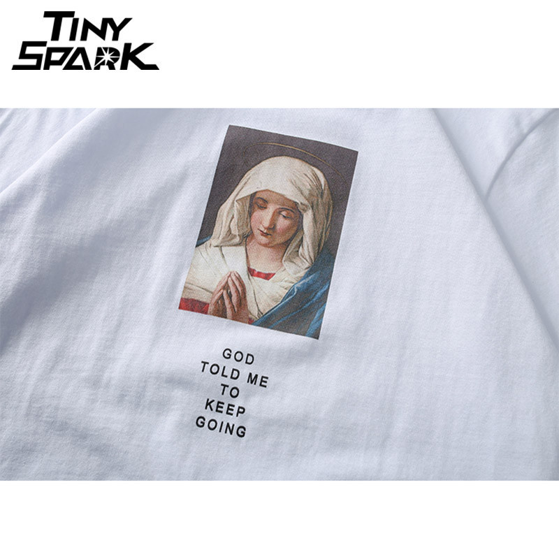 Summer Mens T Shirts Virgin Mary Printed Casual Short Sleeve TShirt Cotton Hip Hop Tops Tee Fashion Streetwear Tshirt 220608