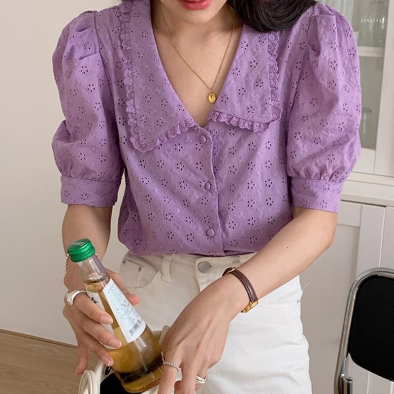 Summer Blouse Women Vintage Korean Short Sleeve White Purple Tops Shirt Female Hollow Out Chemisier Femme Women's Blouses & Shirts
Summer Blouse Women Vintage Korean Short Sleeve White Purple Tops Shirt Female Hollow Out Chemisier Femme Women's Blouses & Shirts
