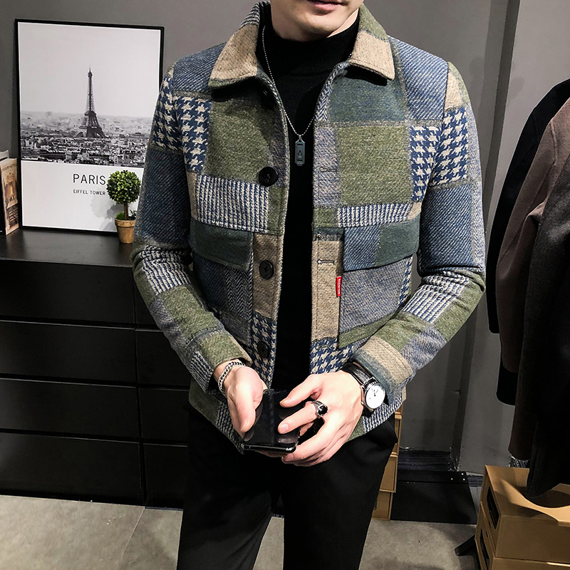 Men's Jackets Hombre Korean Casual Men Stitching Slim Fashion Warm Longsleeved Plaid Gentleman Pockets Coat S3XL 220915