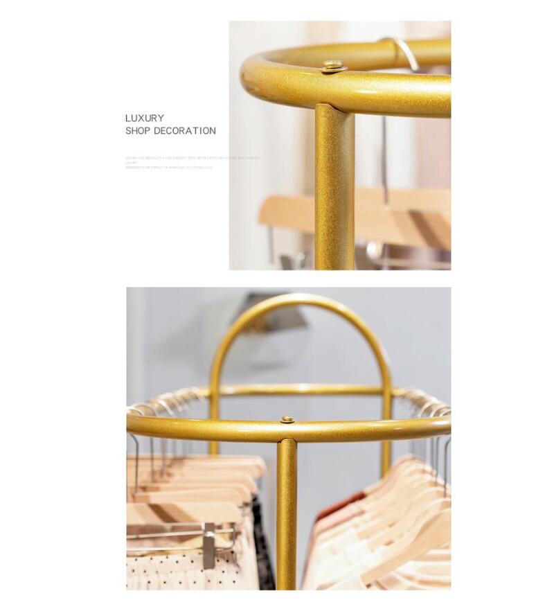 Corridor rack Commercial Furniture clothing store creative circular shoe shelf double row floor type golden clothes hanger women's cloth shopping