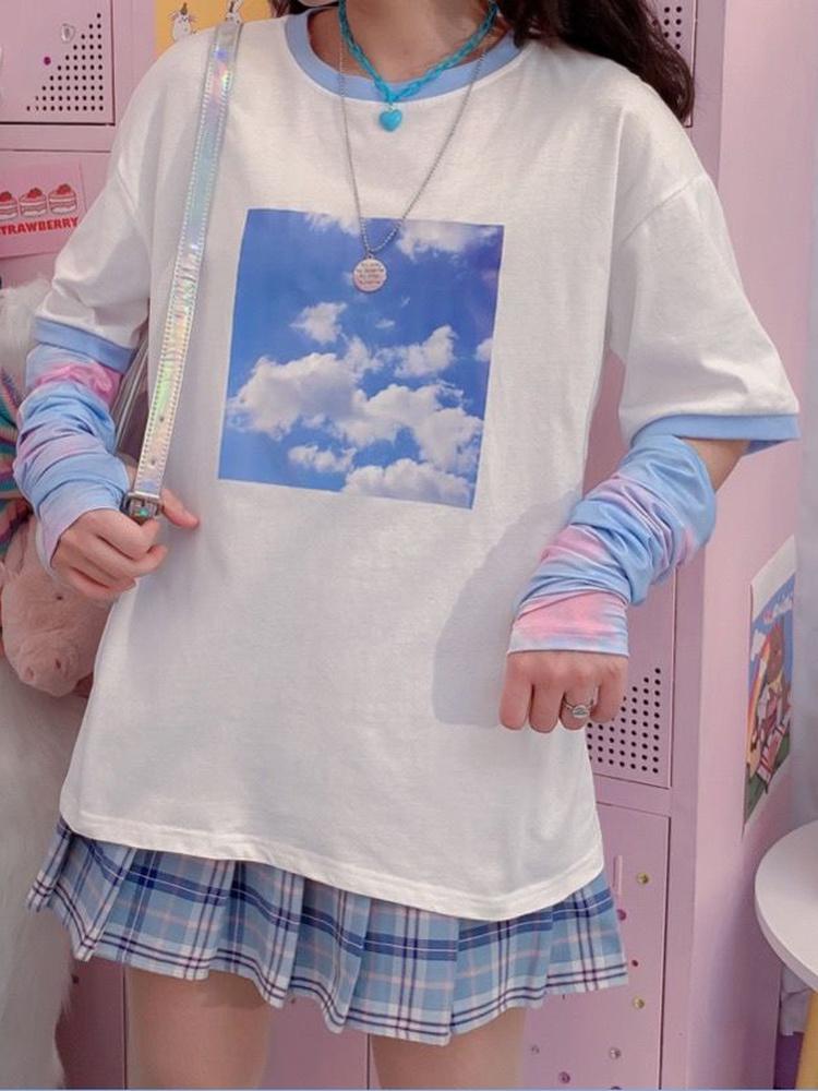 Women' T-Shirt Deeptown 2022 Summer Tie Dye Harajuku Sky Graphic Women Kawaii Girl Tops White Short Sleeve Fashion Korean ClothesWomen, Blue
Women' T-Shirt Deeptown 2022 Summer Tie Dye Harajuku Sky Graphic Women Kawaii Girl Tops White Short Sleeve Fashion Korean ClothesWomen, Blue