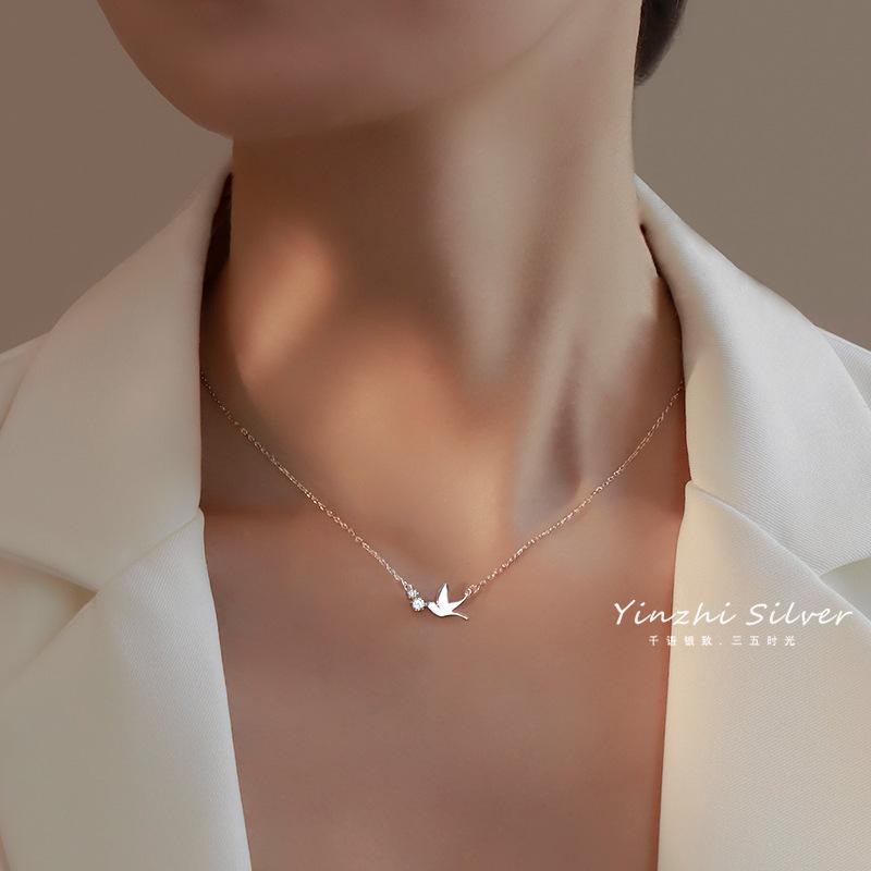 Chains Korea Temperament Cute Swallow Literary Short 925 Sterling Silver Clavicle Chain Trendy Female Necklace JewleryChains