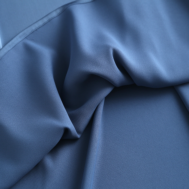 Blue Autumn Fashion Women Elegant Satin Dress Long Sleeve Office Ladies Midi Dress with Slash